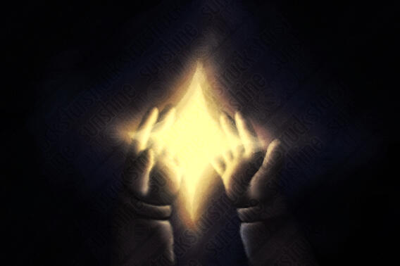 An astronaut holding a brightly lit star amidst the dark.